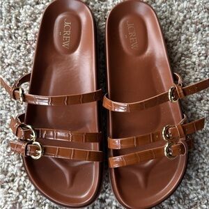 J.Crew Brown Slide Sandals with Gold Accents